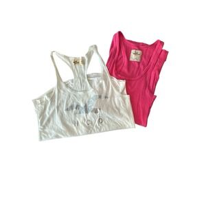 Hollister Bundle Of 2 Tank Top‎ Cami Women's XS Y2K Vintage White & Hot Pink